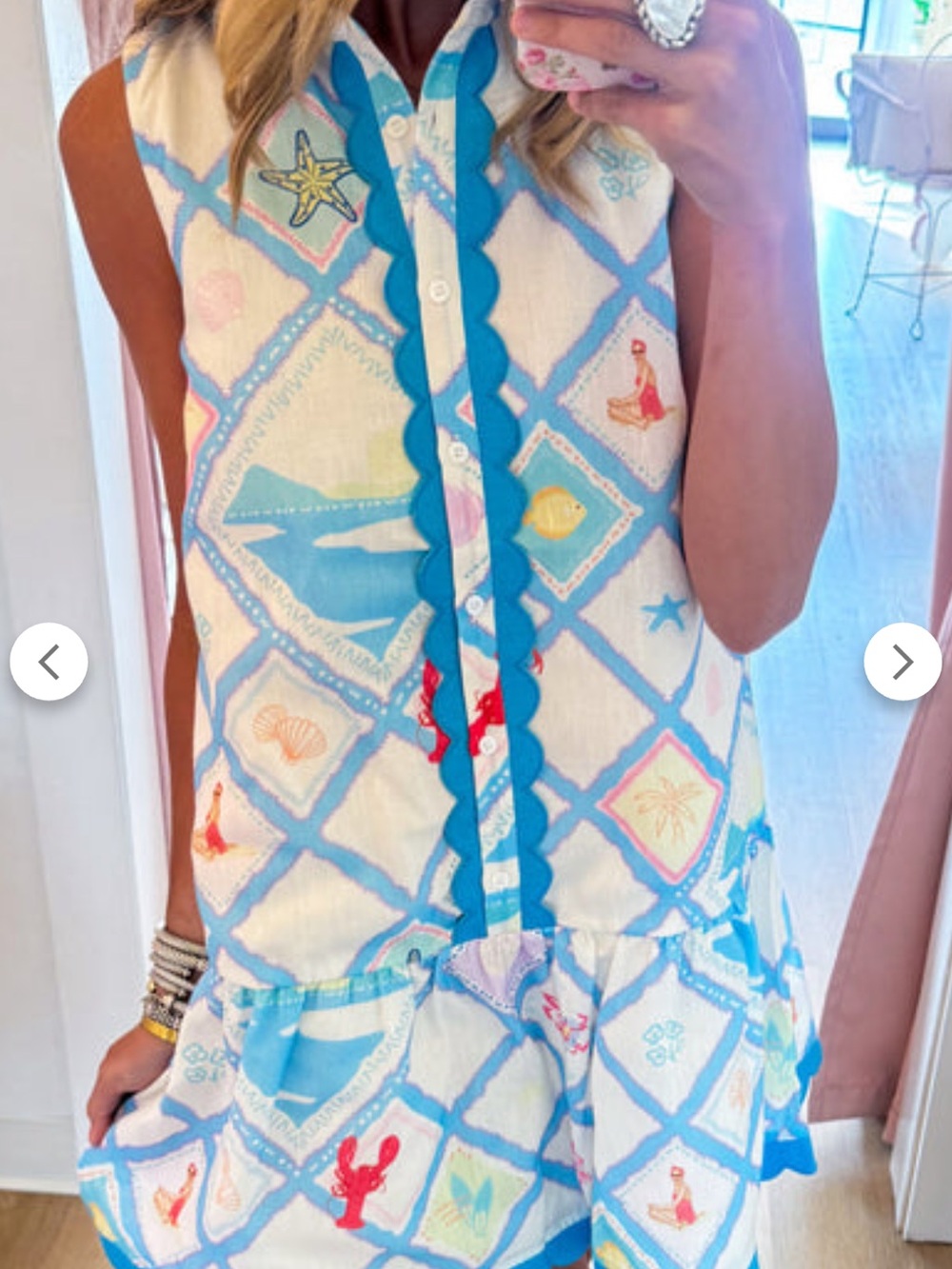 Fate Sleeveless White Dress with Blue Trim and Multicolor Nautical Motifs medium